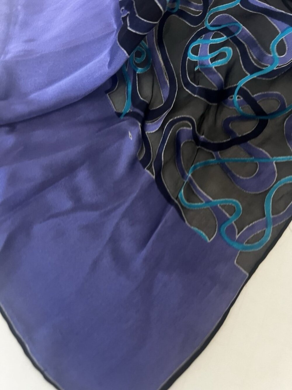 Diane Von Furstenberg Burnout Velvet Scarf / Wrap Silk Purple Teal - Picture 3 of 7